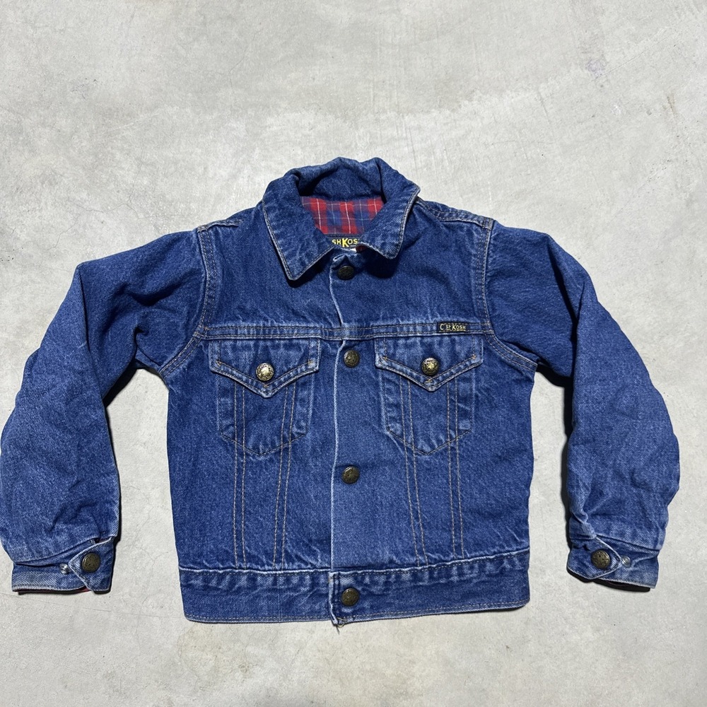 Vintage OshKosh B'Gosh Denim Jacket Flannel Lined Kids Size 5T Retro Made In USA